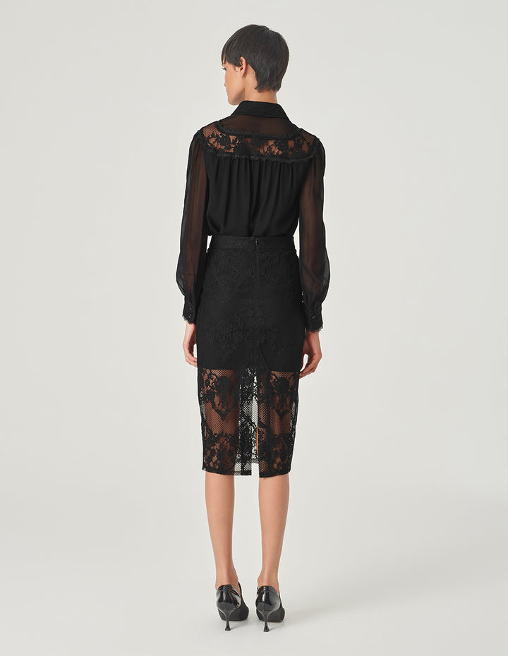 MARYLING Black Lace Pencil Skirt