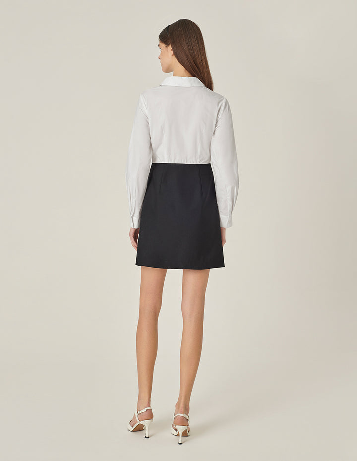 MARYLING Black And White Contrast Shirt Dress