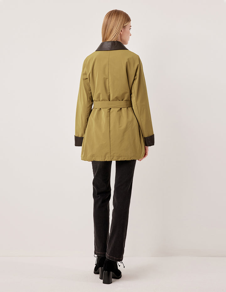 MARYLING Collared Zipper Belt Mid-Length Coat