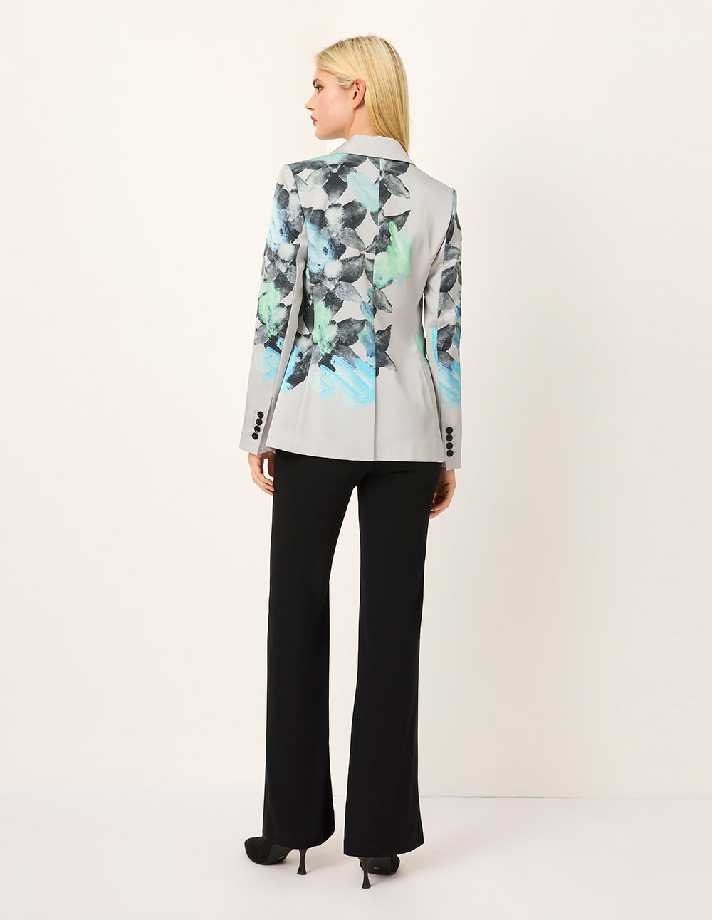 MARYLING Peaked Lapel Oil Painting Print Single-Button Long-Sleeve Blazer