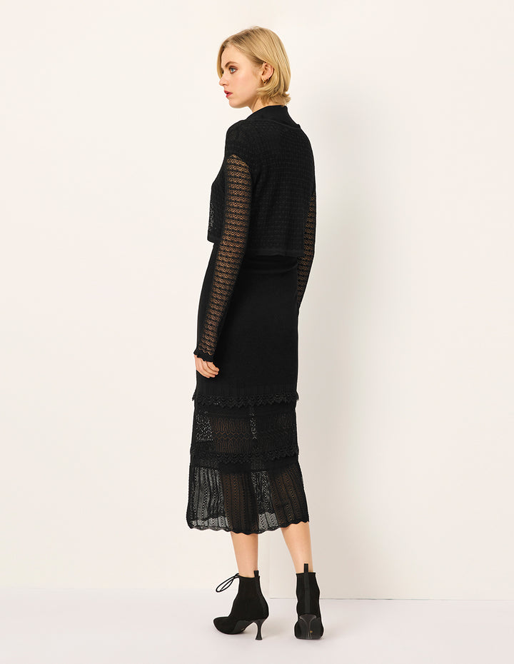 MARYLING V-Neck Long-Sleeve Sheer Hollow Knit Cardigan