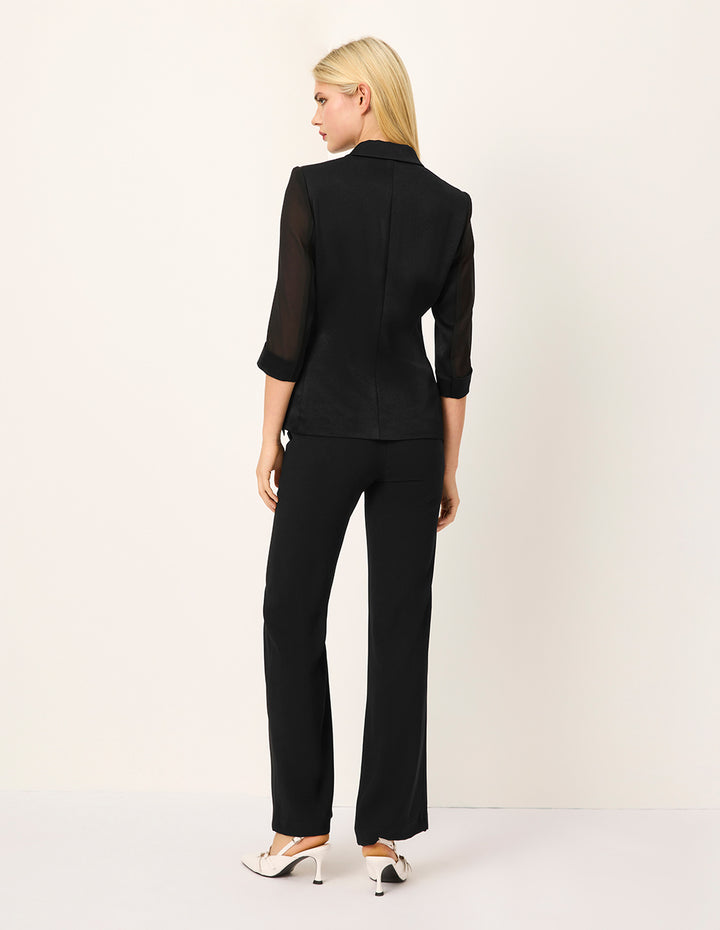 MARYLING Lapel Tie-Tie 3/4 Sleeves Patchwork Wrap Blazer