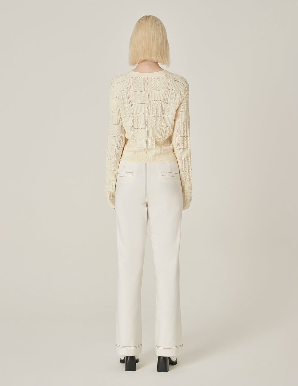 MARYLING Cream V-Neck French Knitted Cardigan