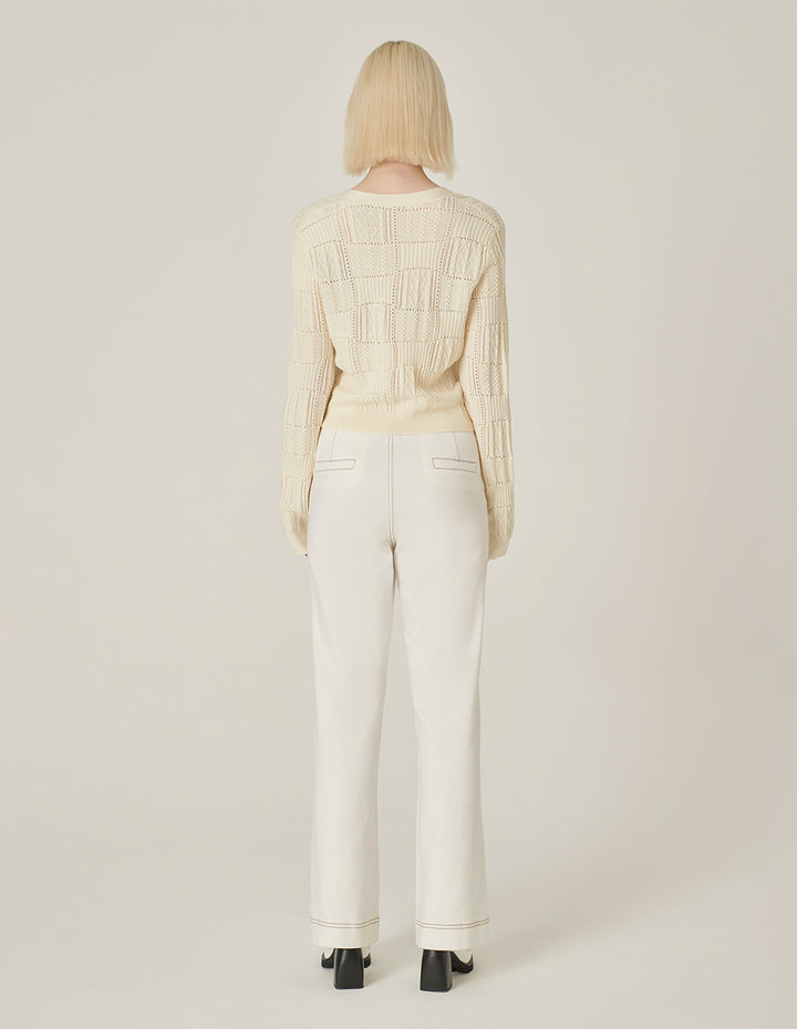 MARYLING Cream V-Neck French Knitted Cardigan