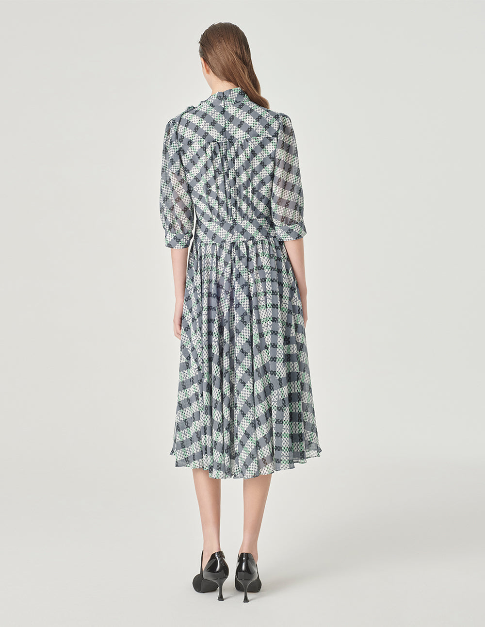 MARYLING Black And Grey Striped Ribbon A-Hem Dress