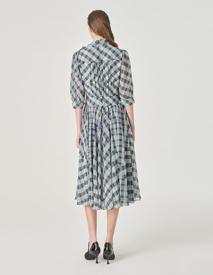 MARYLING Black And Grey Striped Ribbon A-Hem Dress