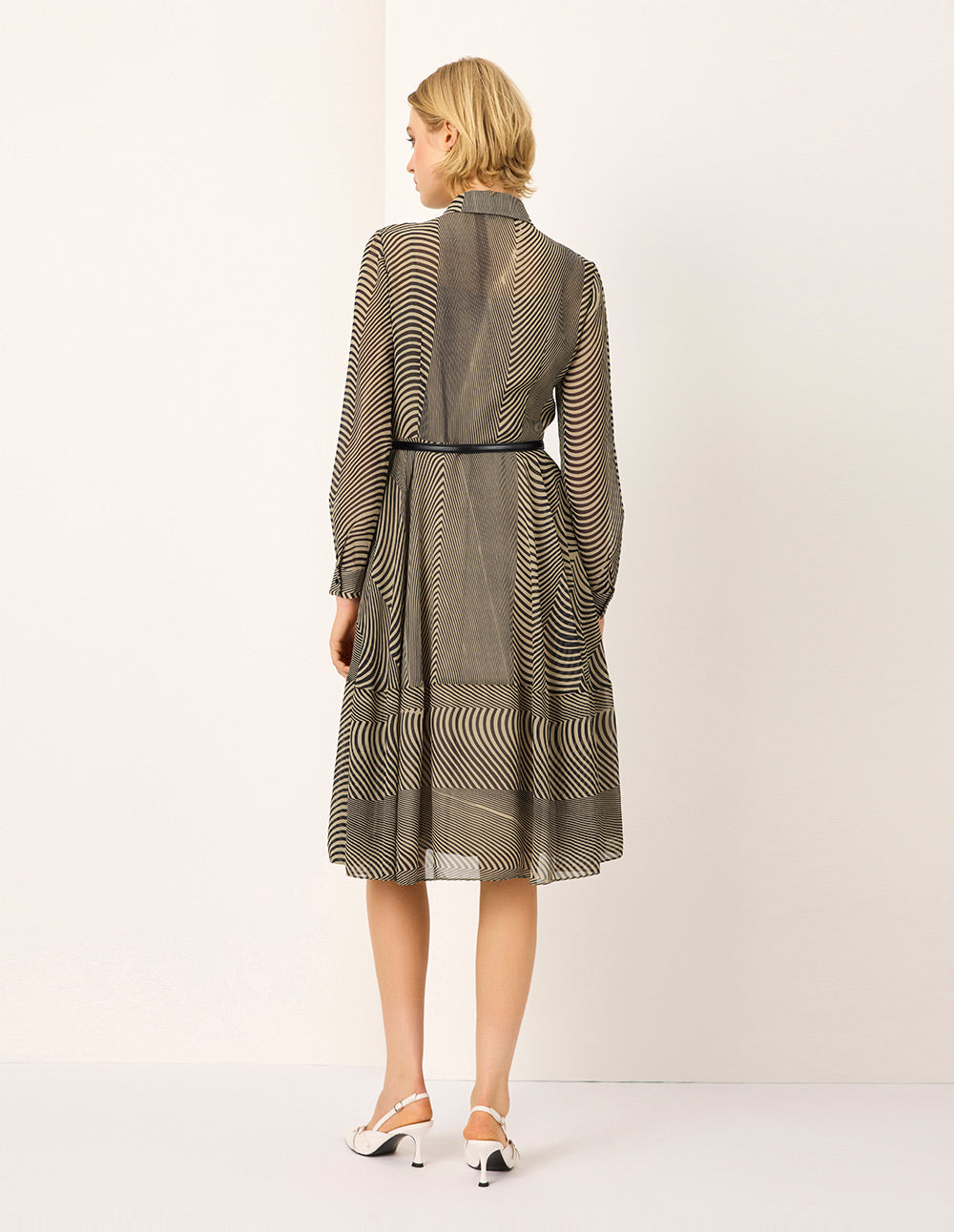 MARYLING Black Striped Print Midi Shirt Dress