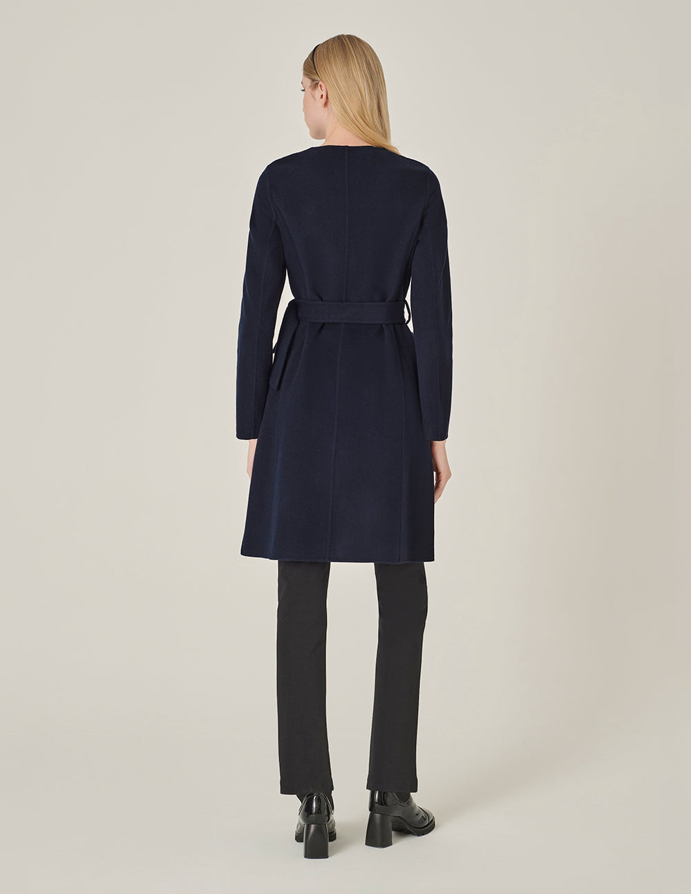 MARYLING Dark Blue Collarless Double-Breasted Coat
