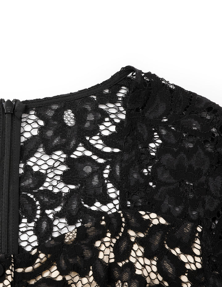 MARYLING Puff Sleeve Fishtail Lace Dress