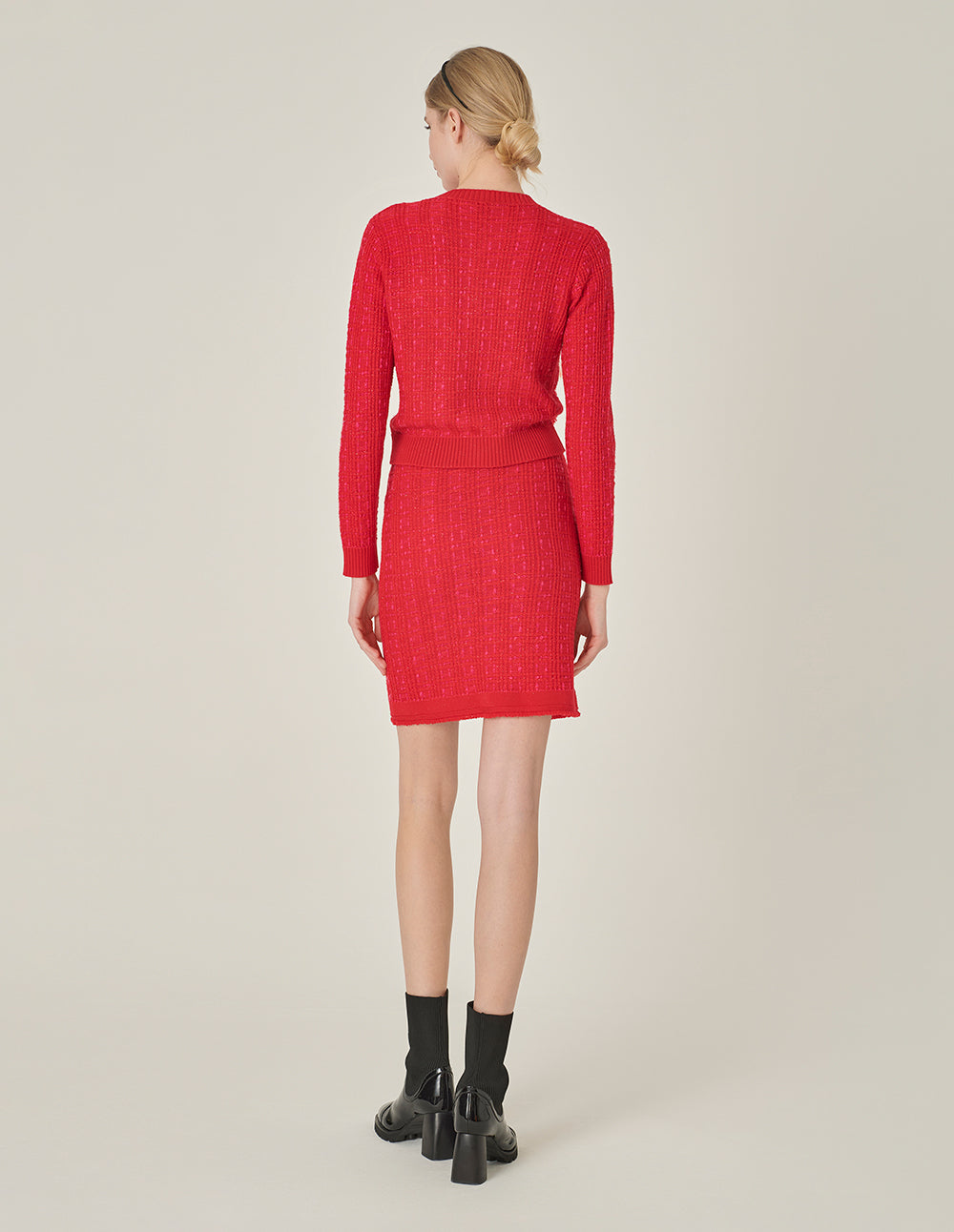 MARYLING Red Round Collar Knit Cardigan