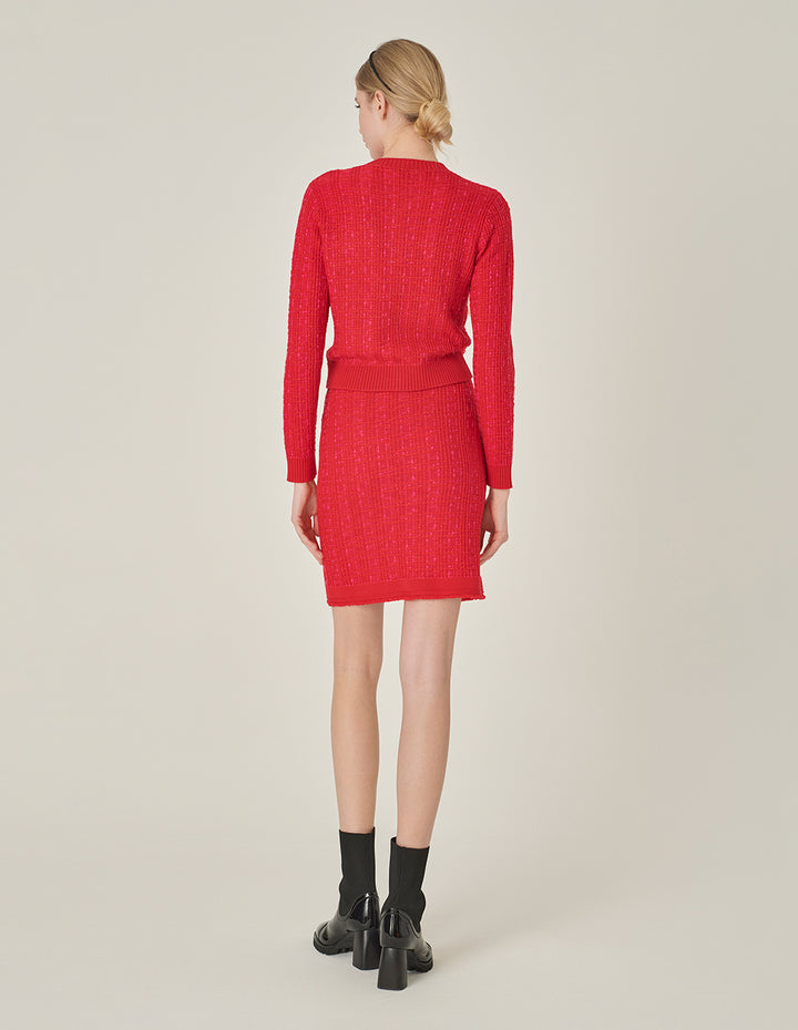 MARYLING Red Round Collar Knit Cardigan