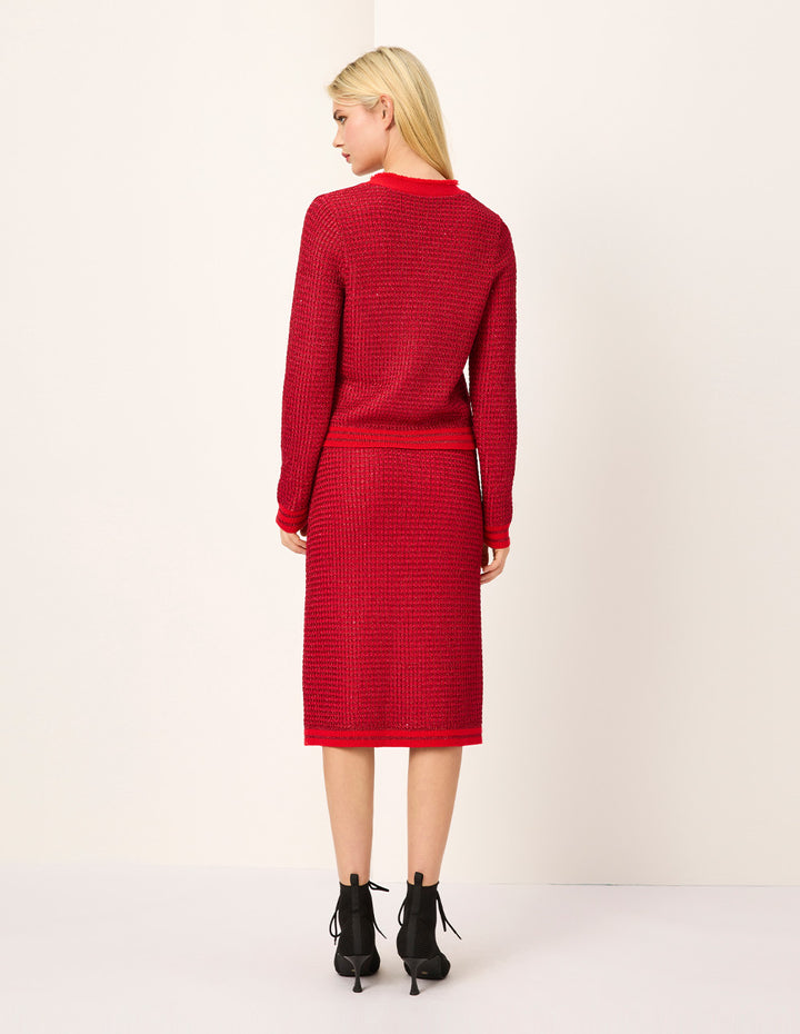 MARYLING Bright Red Straight Knee-Length Knit Skirt