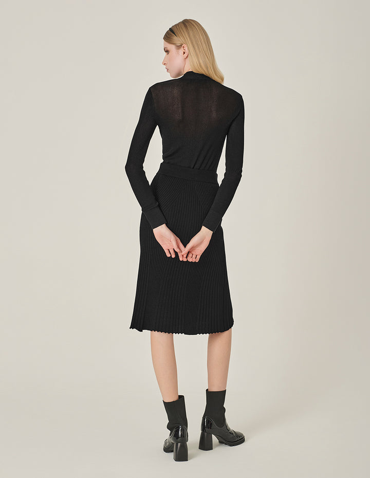 MARYLING Black Round-Neck Long-Sleeve Thin Knitted Pullover