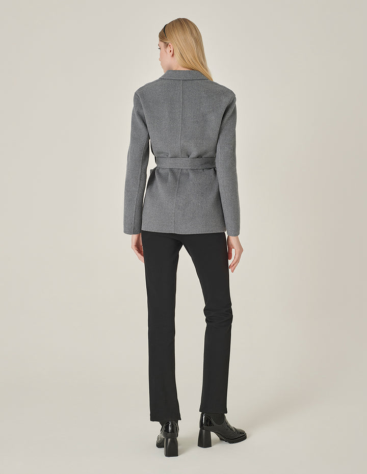 MARYLING Notched Lapel Wrap Belted Double-Faced Wool Coat