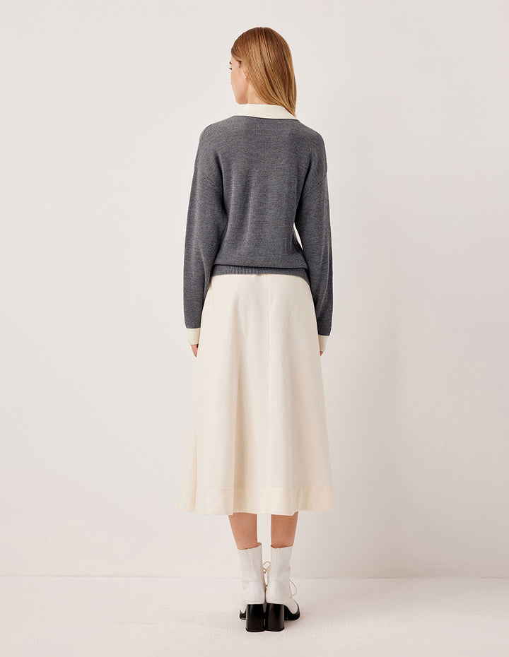 MARYLING Collar Ribbed Knit 100% Wool Pullover