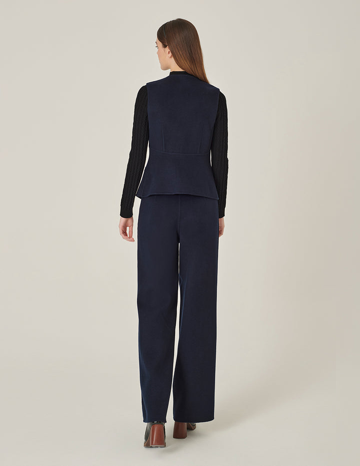 MARYLING Dark Blue V-Neck Double-Sided Woolen Vest