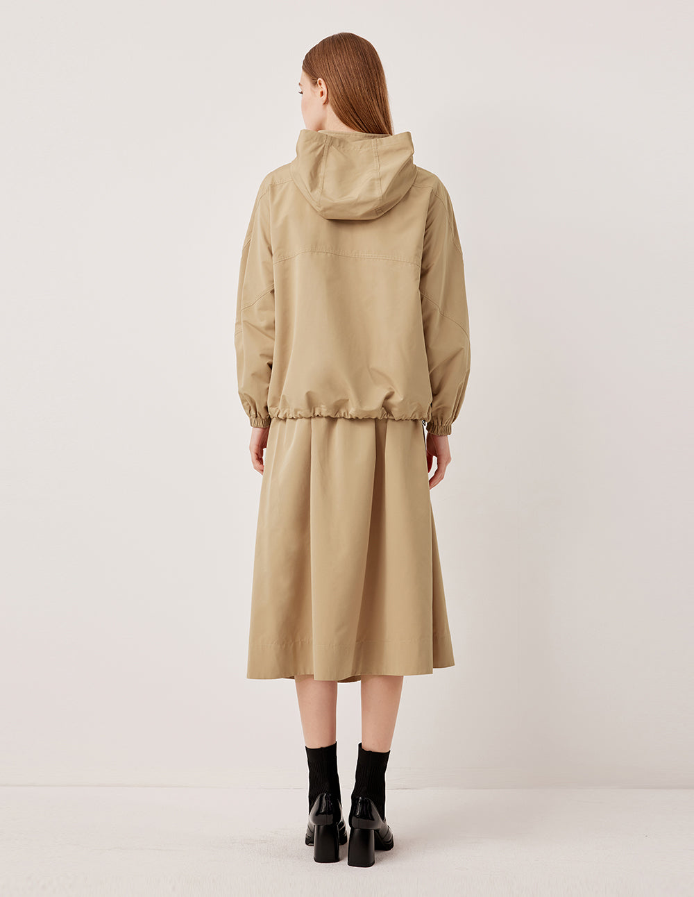 MARYLING Stand Collar Hooded Elastic Hem Cargo Jacket