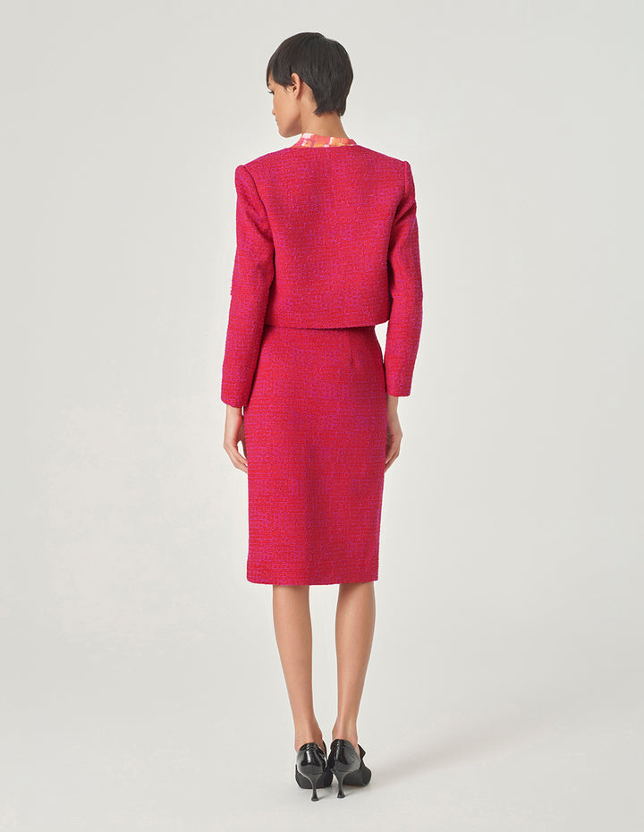 MARYLING Red Square Collar Short Tweed Jacket