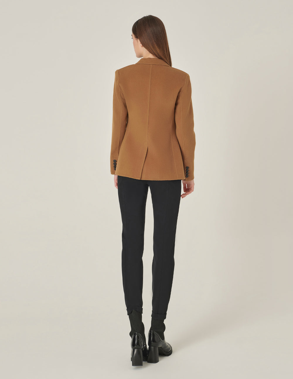 MARYLING Camel Wool Double-Faced Lapel Collar Single-Button Blazer