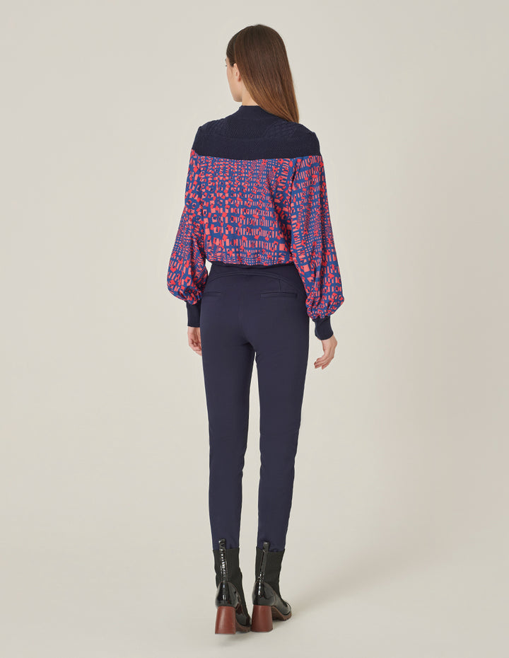 MARYLING V-Shaped Printed Patchwork Knitted Pullover