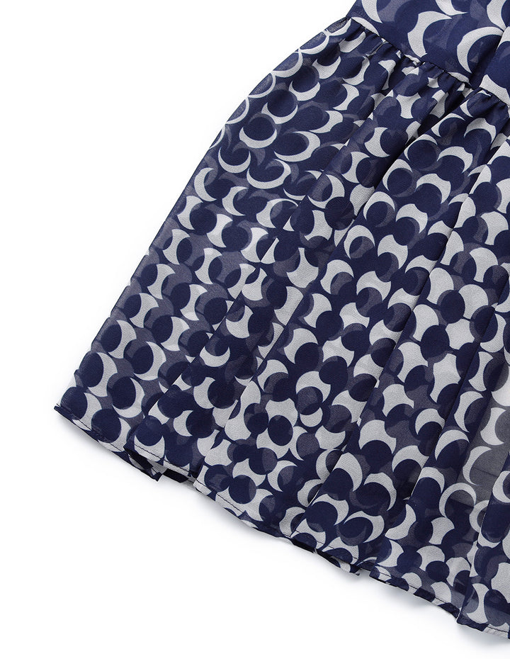 MARYLING V-Neck Ruffle Empire-Waist Spot Printed Pleated Midi Dress