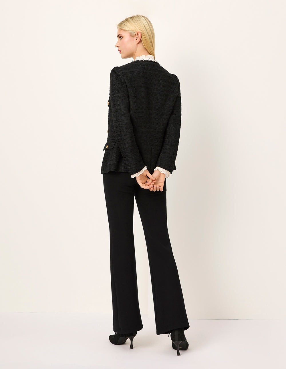 MARYLING Peaked Lapel Double-Breasted Tweed Blazer