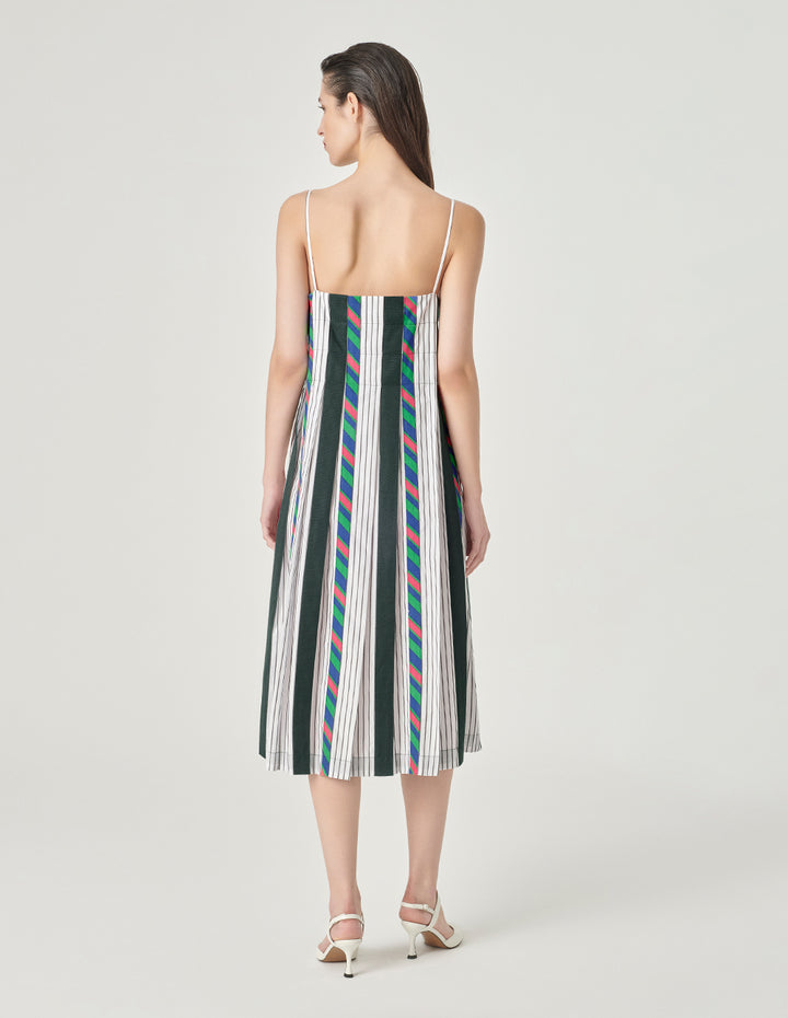 MARYLING Colour Striped Cotton Strappy Dress
