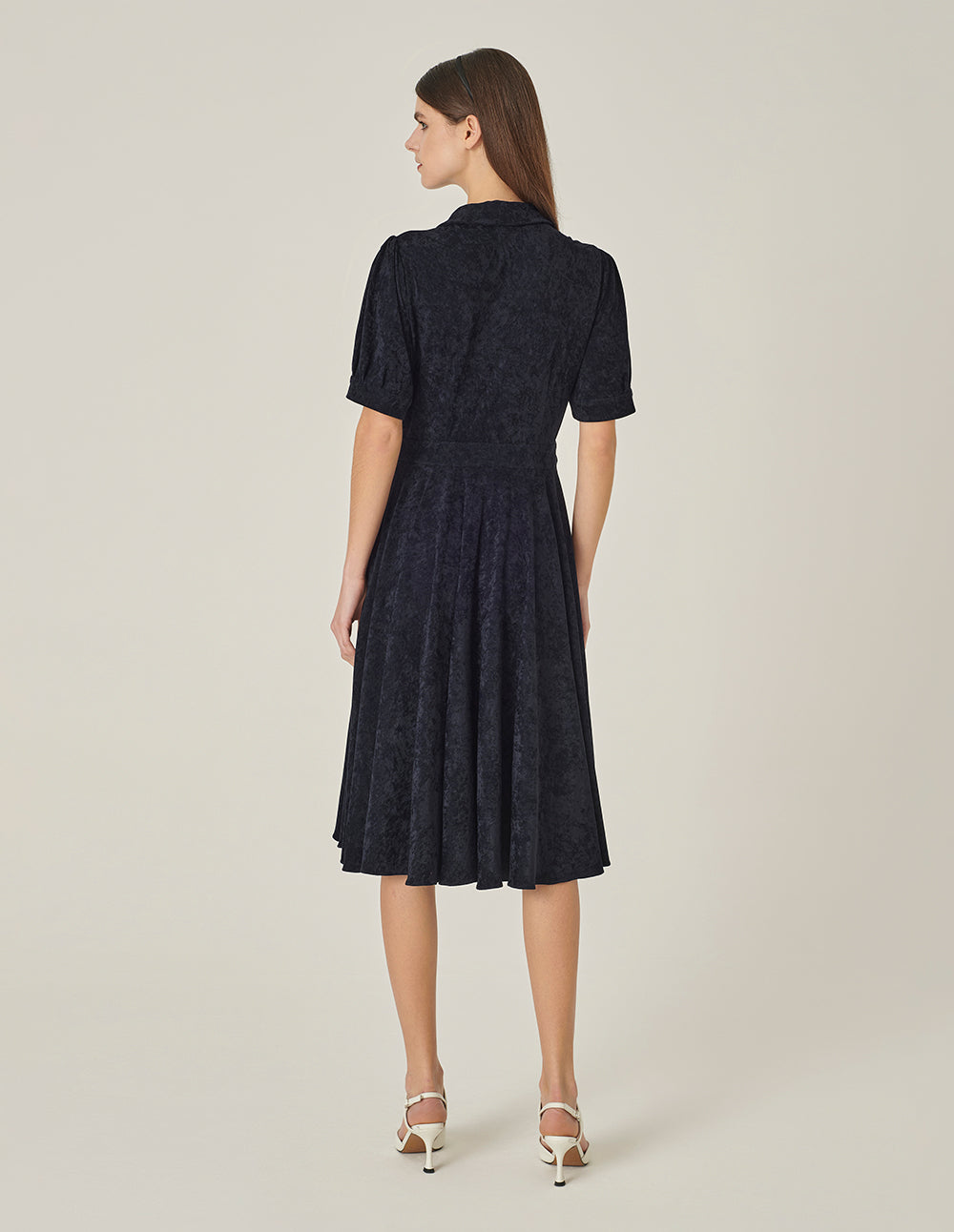 MARYLING V-Neck Short Sleeve Dark Blue Wrap Dress