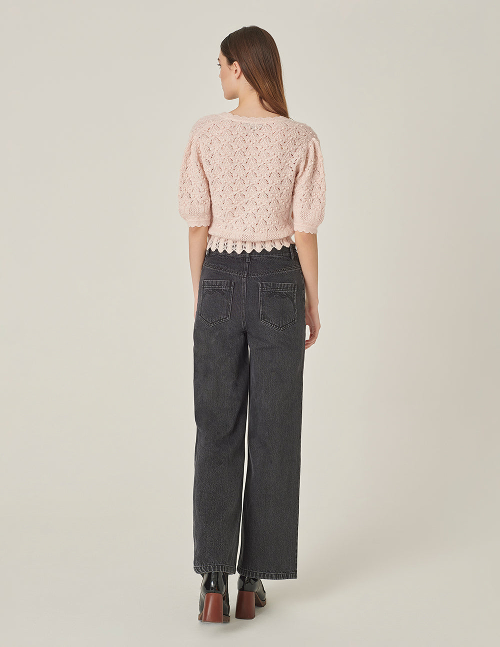 MARYLING Light Pink V-Neck Knitted Cardigan