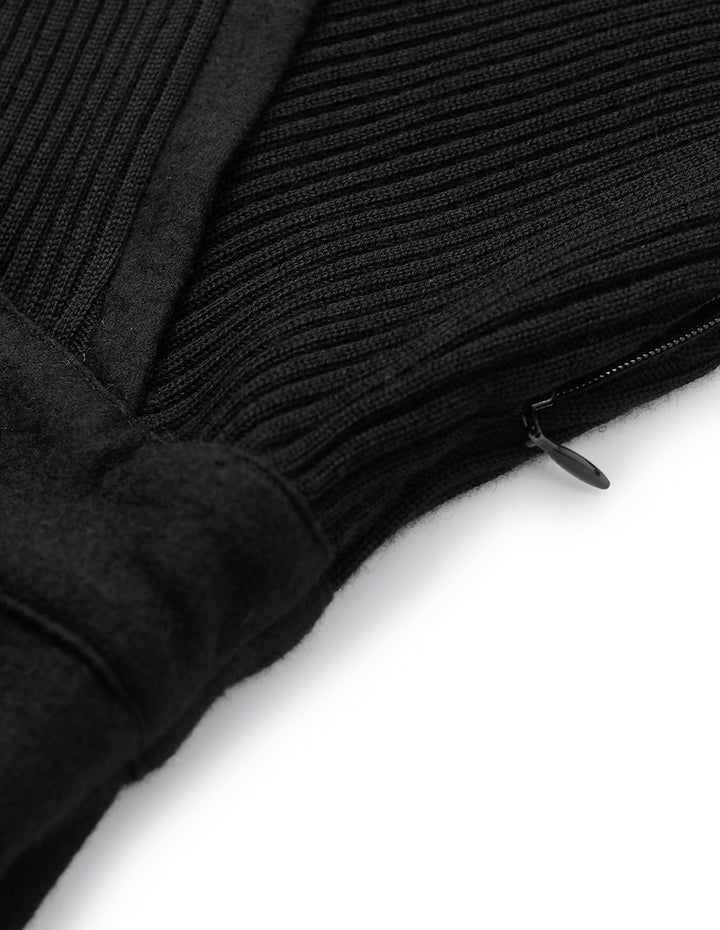 MARYLING Shirt-Collar Wrap Knitted Patchwork Pleated Midi Dress