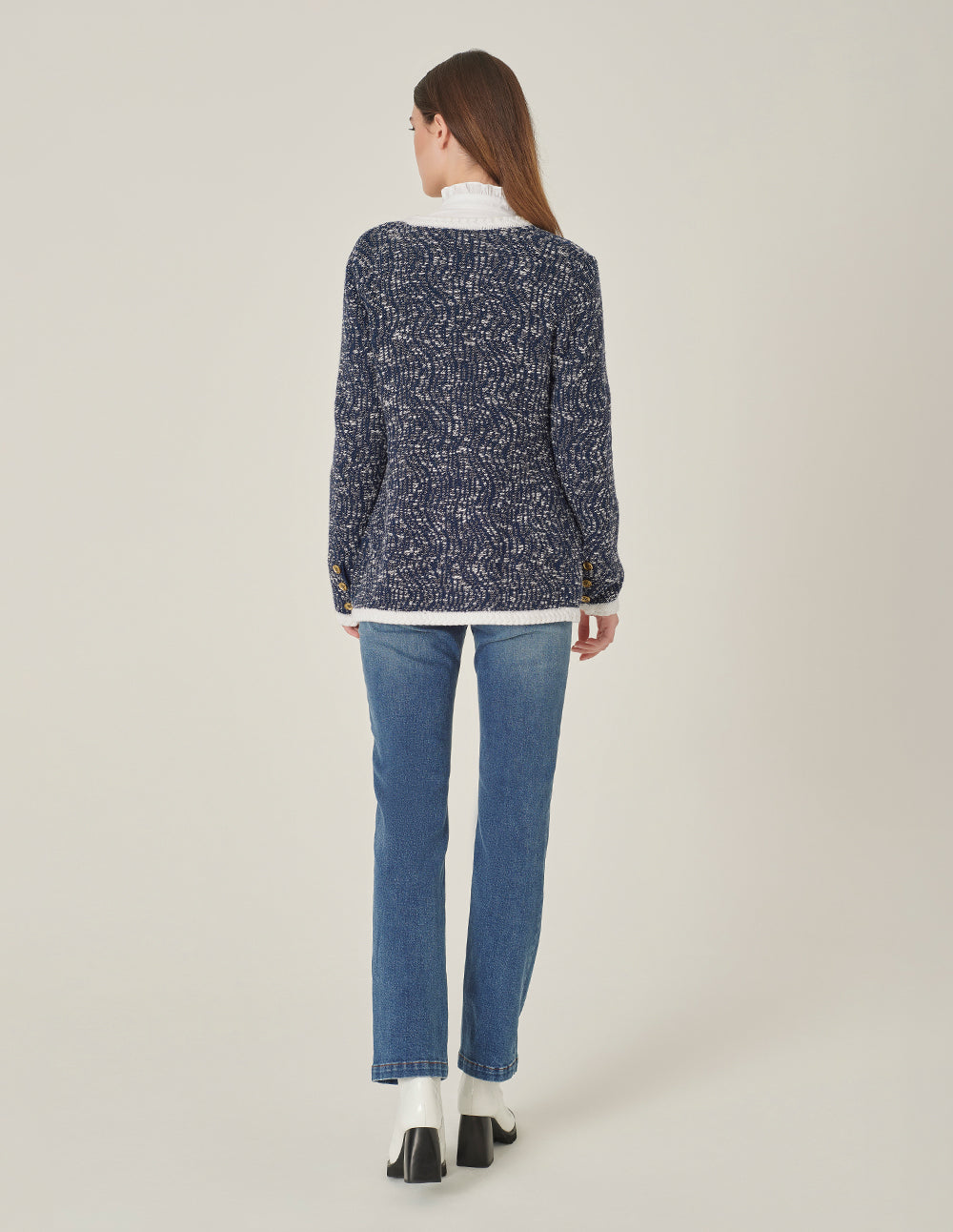 MARYLING Tweed Multi-Pocket V-Neck Knitted Cardigan