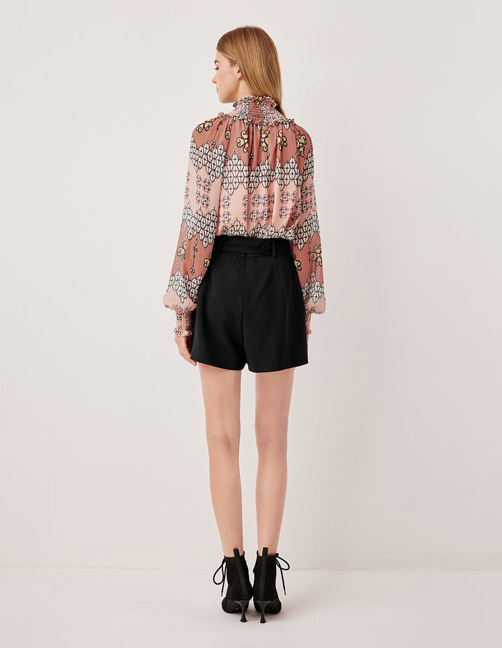 MARYLING Ruffle Turtleneck Long-Sleeve Floral Print Blouse