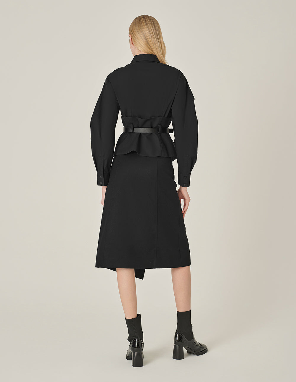 MARYLING Shirt Collar Patchwork Waisted Long Sleeve Jacket