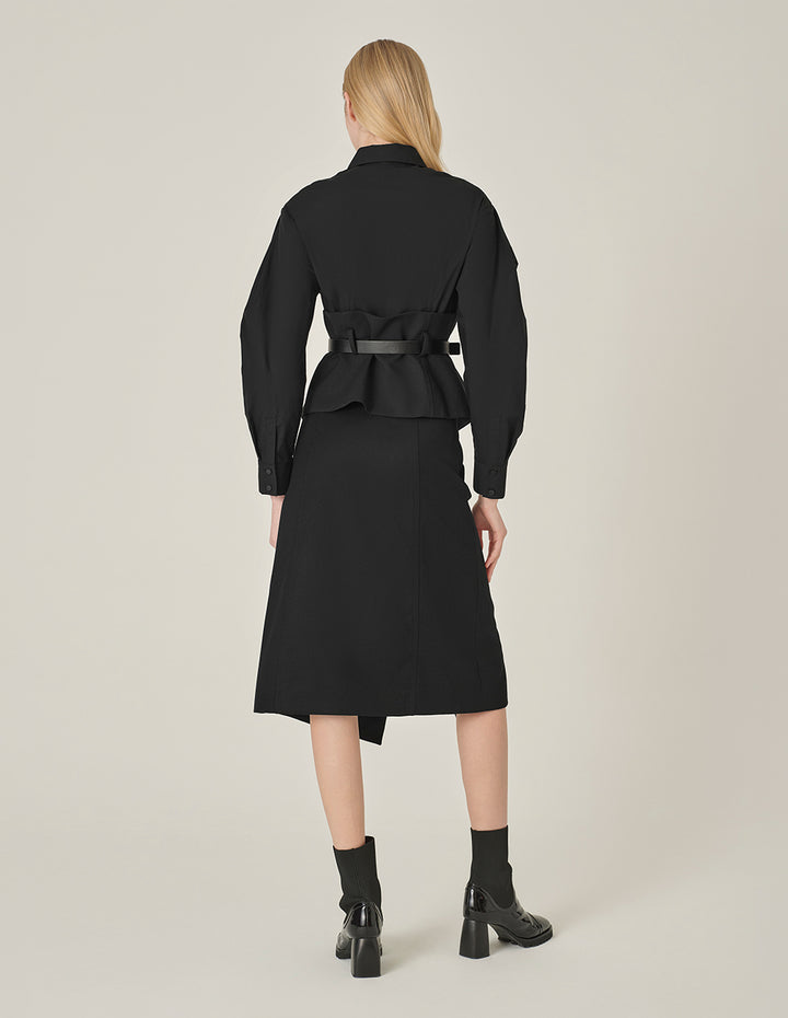 MARYLING Shirt Collar Patchwork Waisted Long Sleeve Jacket