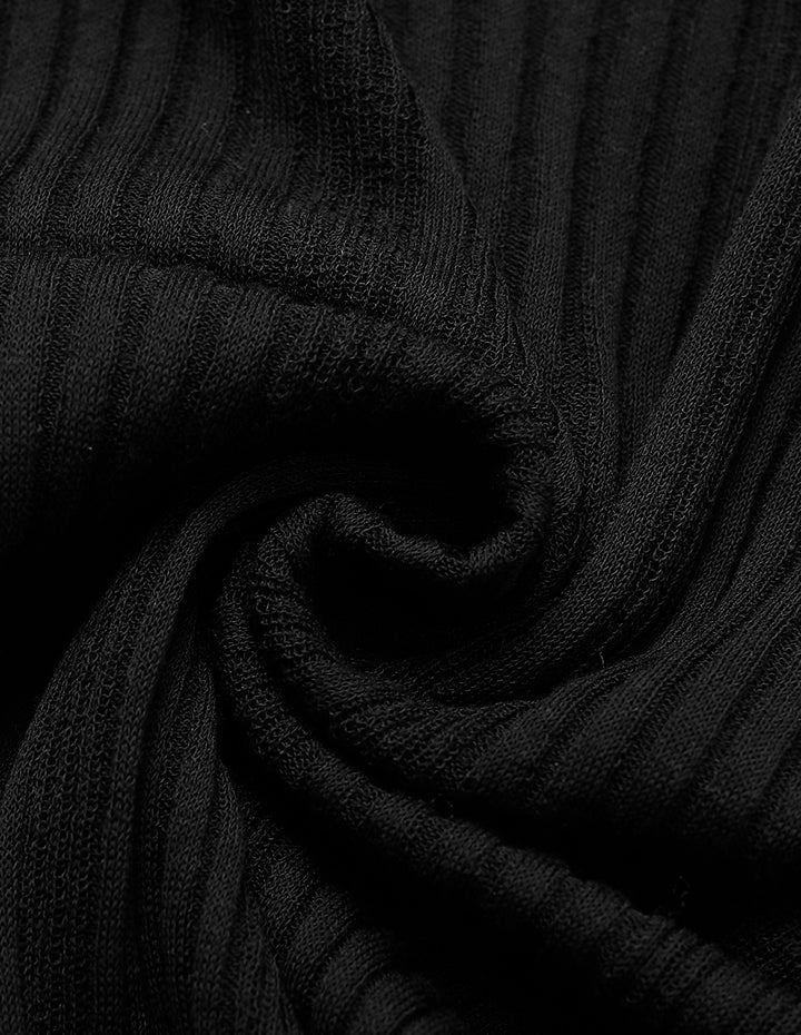 MARYLING High-Collar Tie-Front Long-Sleeve Fitted Black Thin-Pullover