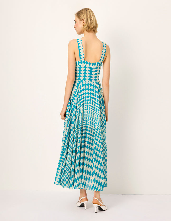 MARYLING V-Neck Sleeveless Cross Empire-Waist Pleated Floral Midi Dress