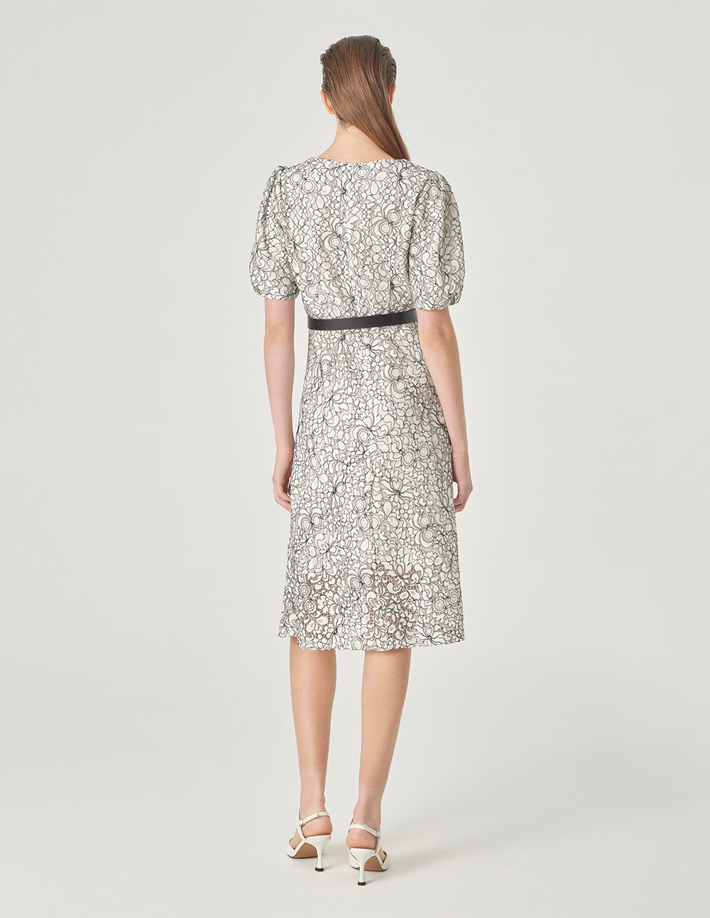 MARYLING Square Neck Puff Sleeve Lace Dress