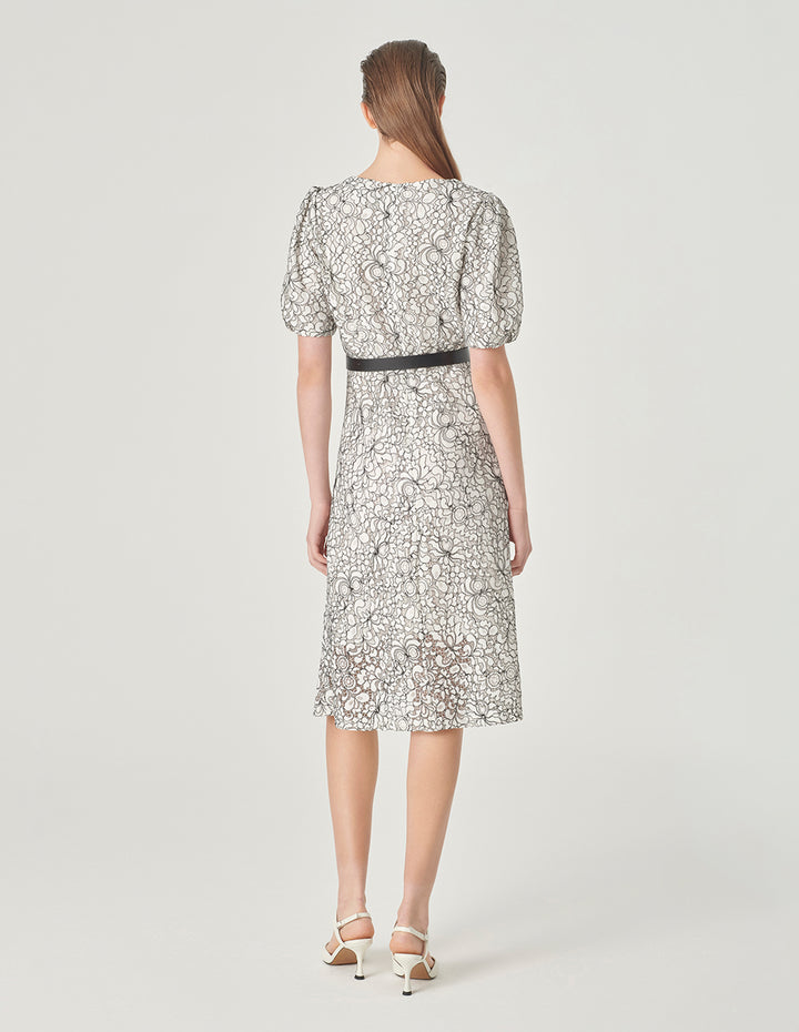 MARYLING Square Neck Puff Sleeve Lace Dress