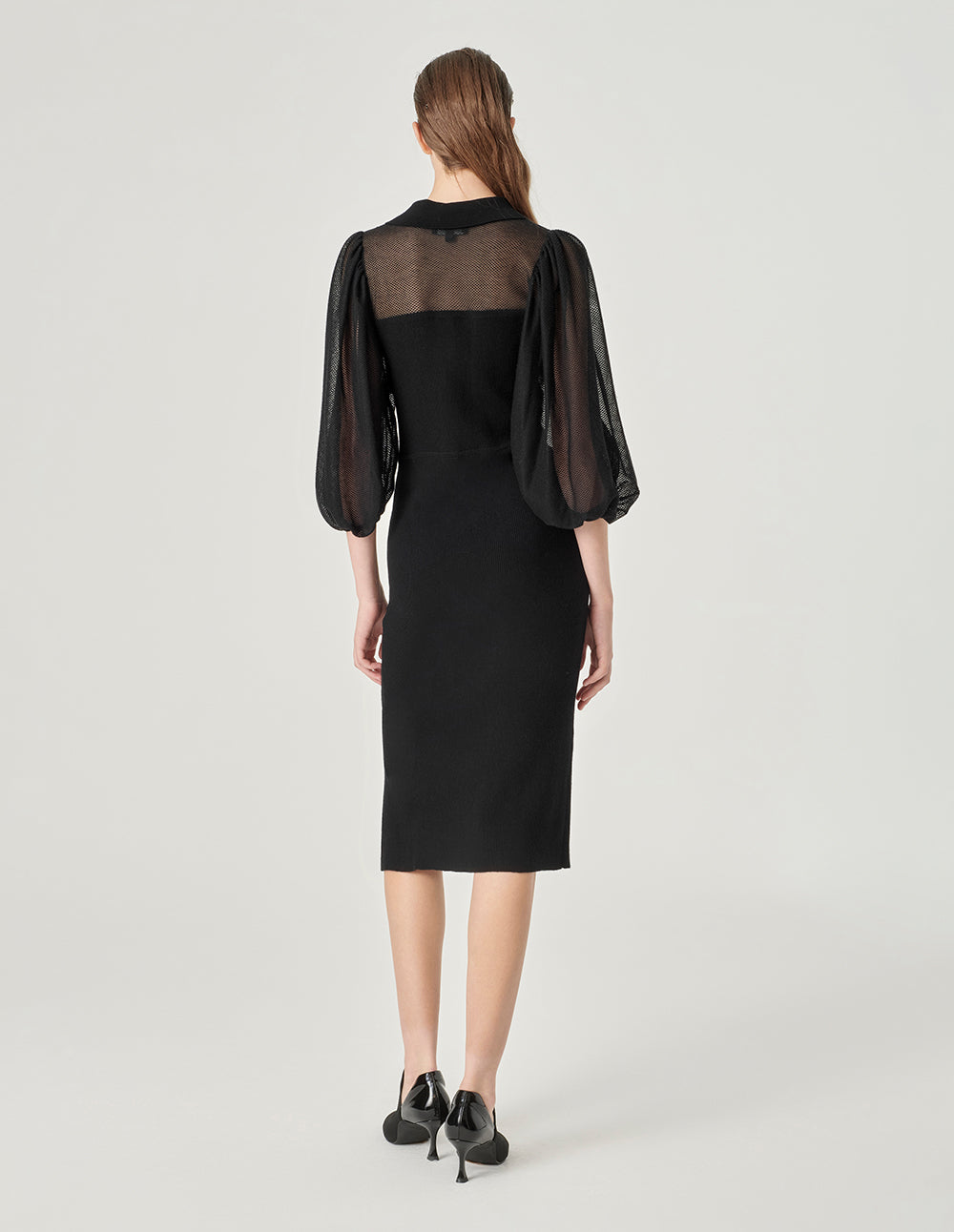 MARYLING Black Puff Sleeve Knitted Dress