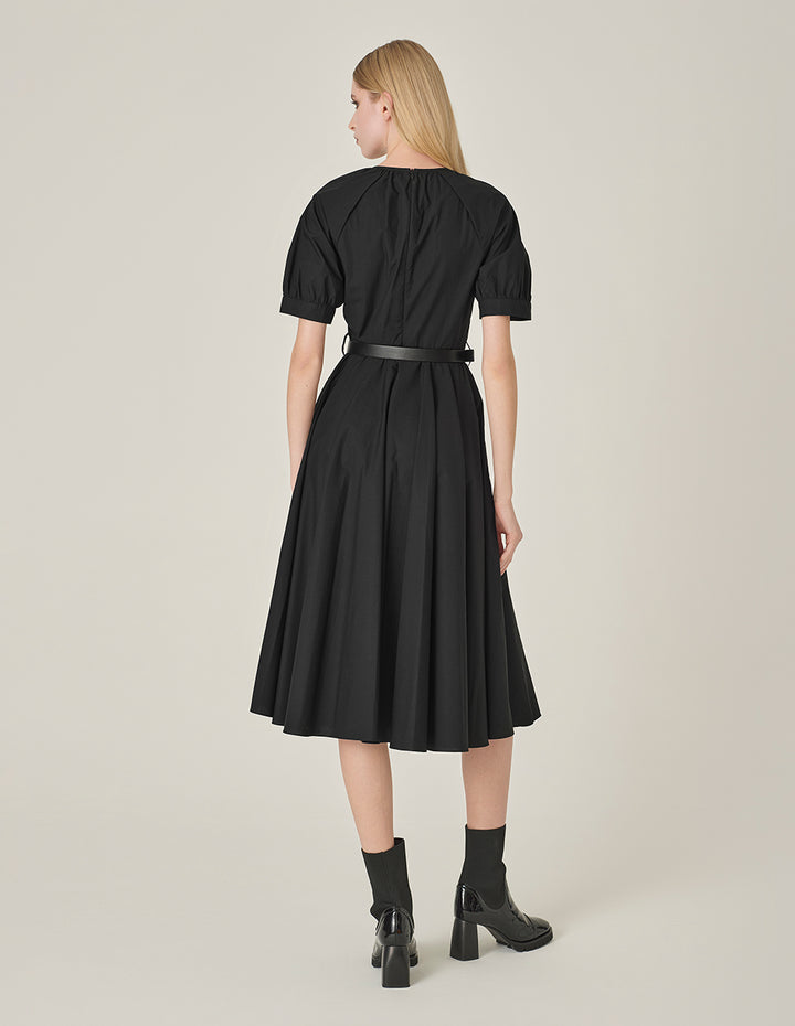 MARYLING Black V-Neck Swing Dress