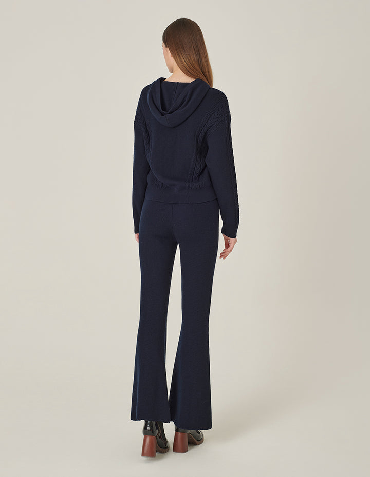 MARYLING Dark Blue Sports Casual Hooded Knitted Pullover