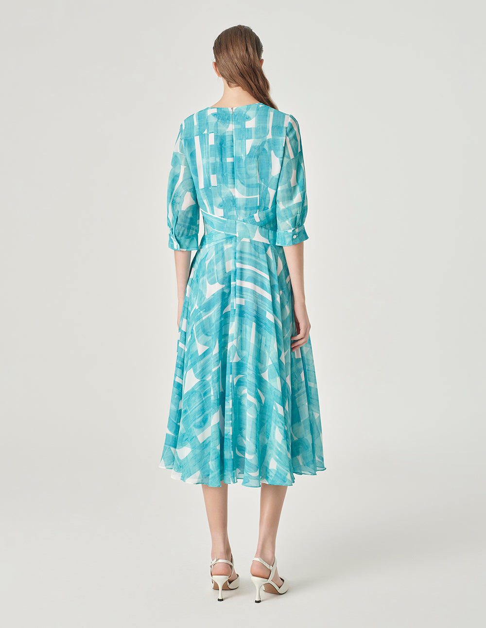 MARYLING V-Neck Mid-Sleeve Printed Sundress