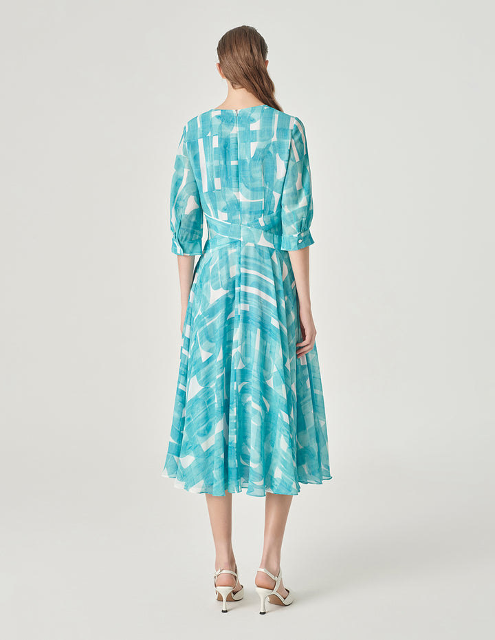 MARYLING V-Neck Mid-Sleeve Printed Sundress