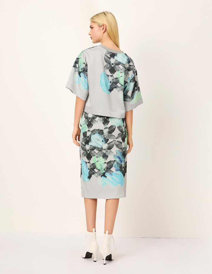 MARYLING Floral-Print Pencil Knee-Lenght Skirt