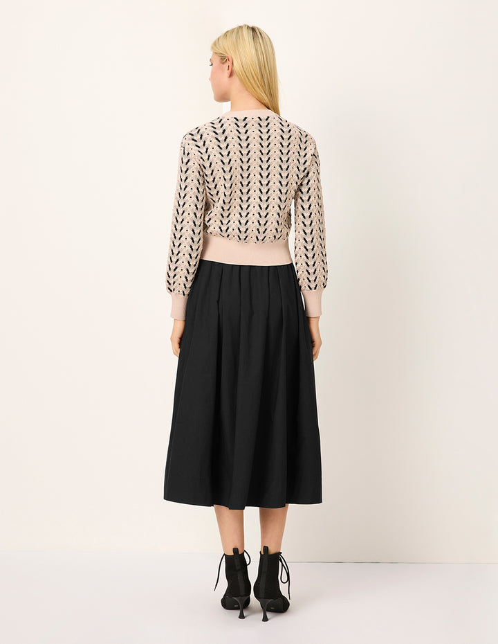 MARYLING Round Neck Bubble Sleeve Printed Cropped Knit Sweater