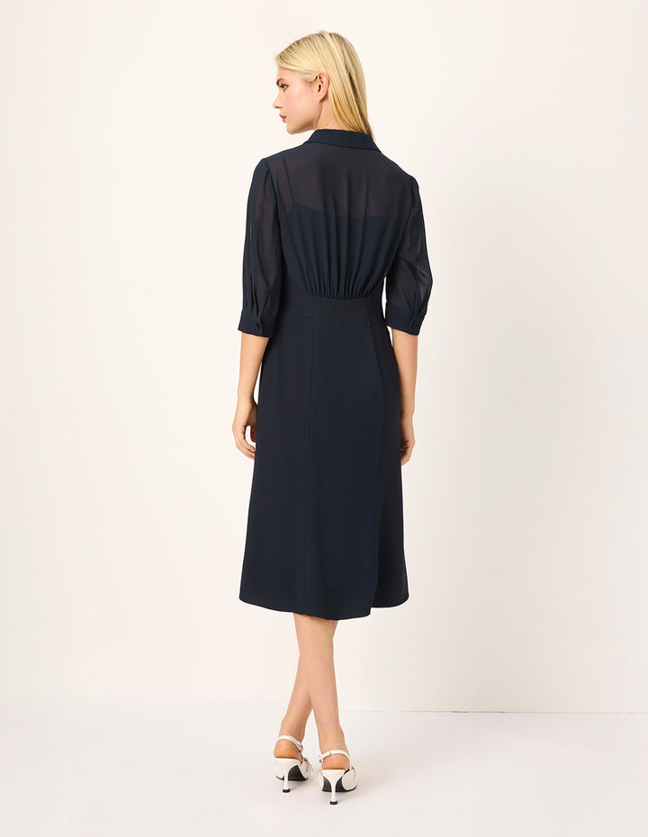 MARYLING Spliced Transparent Georgette Half-Sleeve Midi Shirt Dress