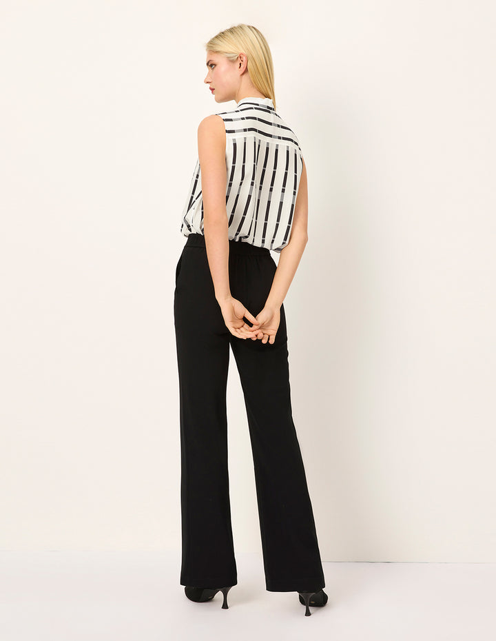MARYLING Tie Neck Sleeveless Striped Asymmetric Top