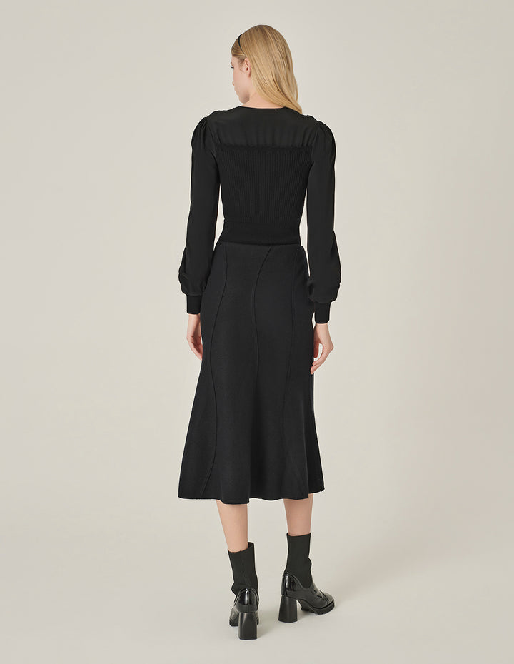 MARYLING Black V-Neck Knitted Top