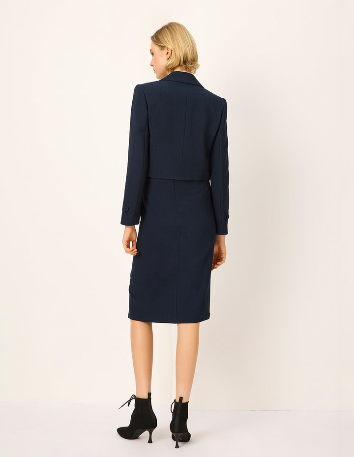 MARYLING Dark Blue Slit Knee-Length Skirt