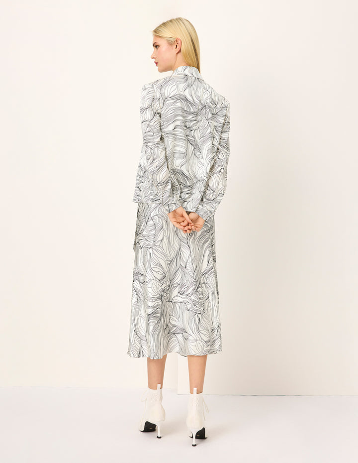 MARYLING Black & White Floral-Print Silk Mermaid Knee-Length Skirt